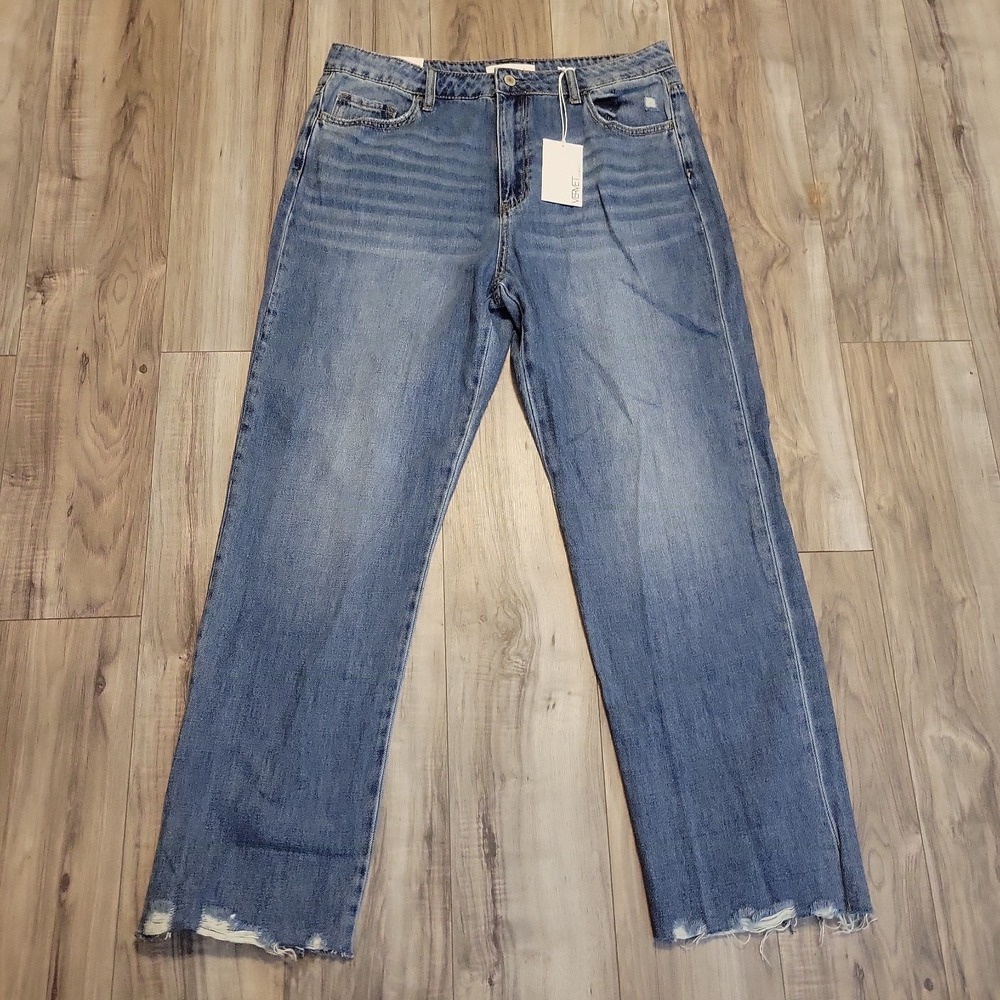 Vervet Jodie 90's Dad Jeans Womens 31 Actual 32 Wide Leg Blue Jeans Raw Hem - Picture 7 of 10